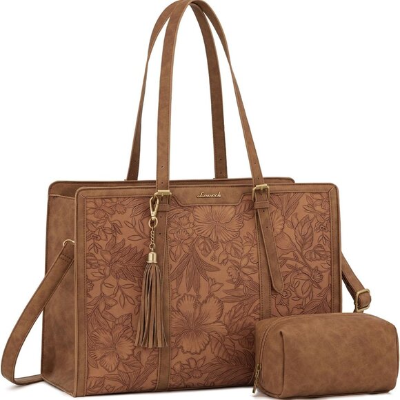 Laptop Bag for Women Vintage Leather Work Tote 15.6 inch Large Capacity Computer
